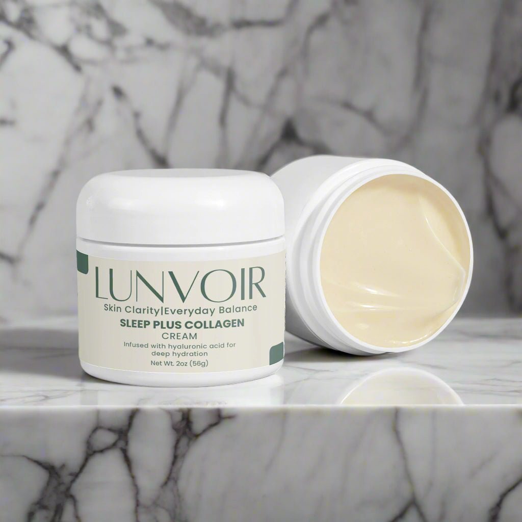 Close-up of Lunvoir Sleep Plus Collagen Cream – rich nighttime moisturizer for smooth, refreshed skin